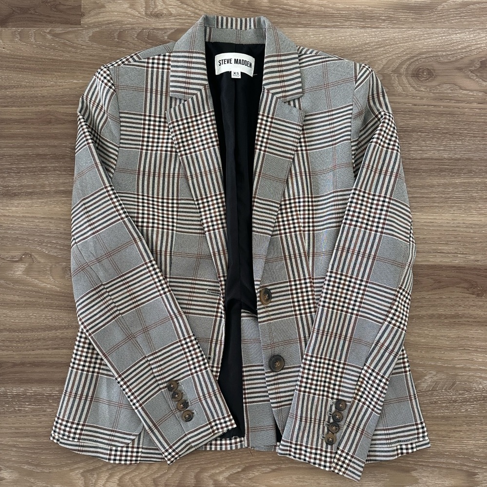 Steve Madden Gray and Black Plaid Blazer